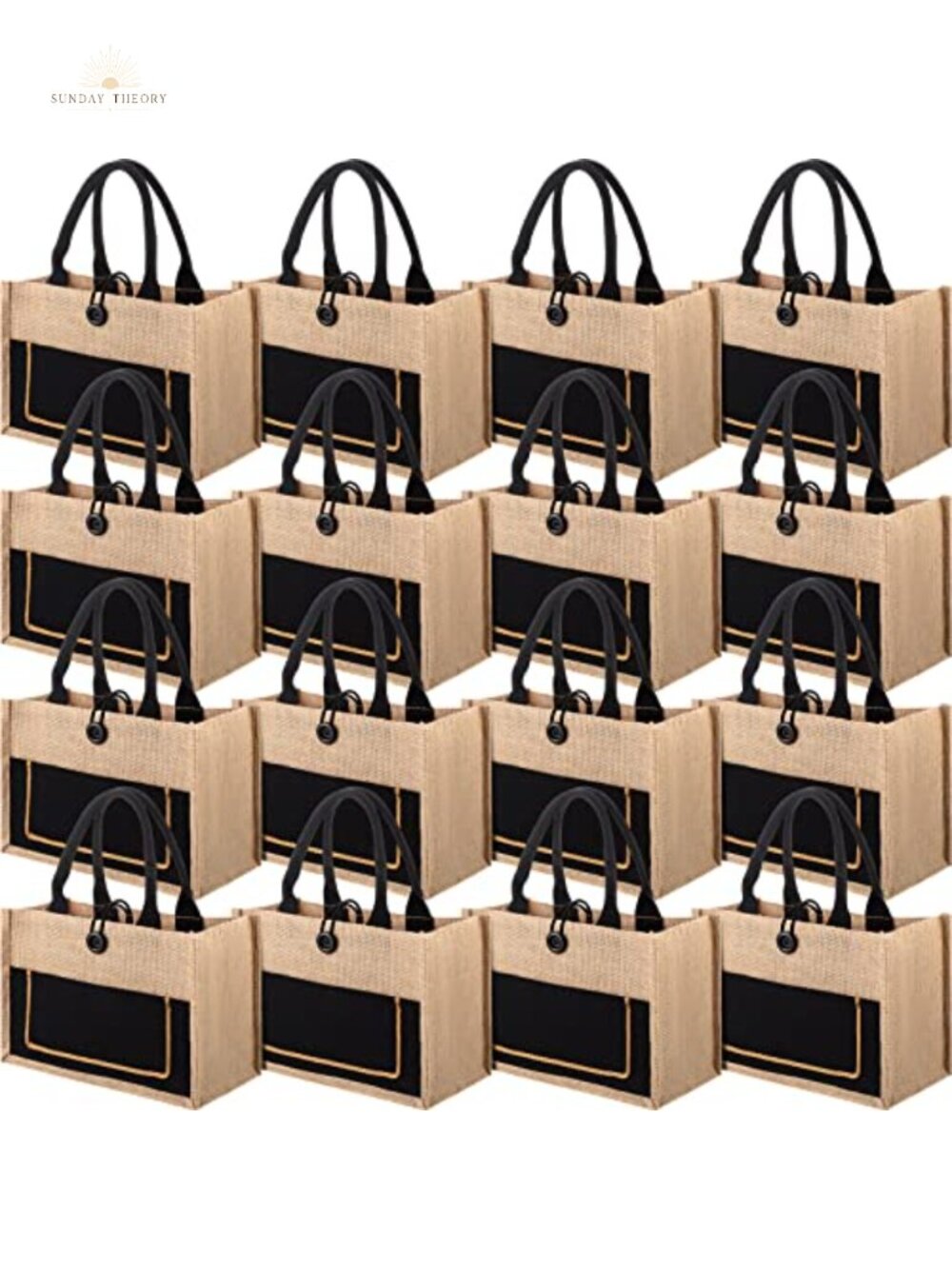 16 Pc Jute Burlap Totes Reusable Grocery Bags with Handles for Wedding Gifts